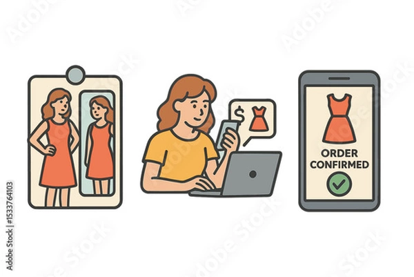 Obraz Female shopping online and in-store experience with dresses