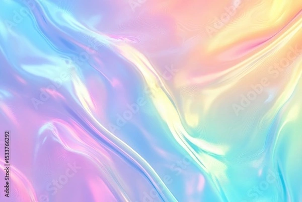 Obraz Holographic, iridescent pastel background with soft waves, a hologram effect, and rainbow colors.