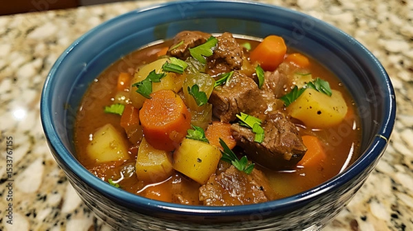 Fototapeta Cabbage rolls in a hearty stew with carrots rice and ground meat served in a gray bowl on a concrete backdrop Cabbage recipes, Generative AI
