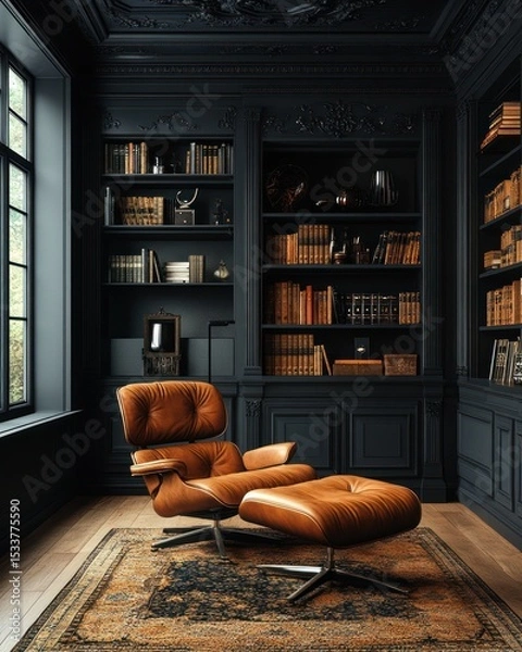 Obraz Dark study with leather chair