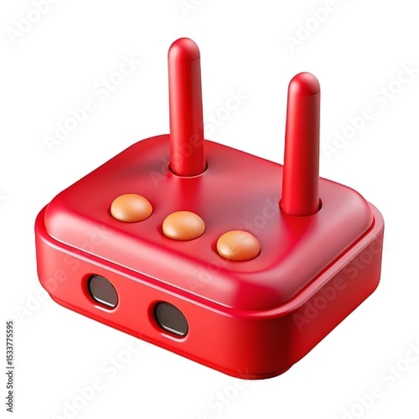 Fototapeta Red retro gaming controller isolated on a white background with orange buttons