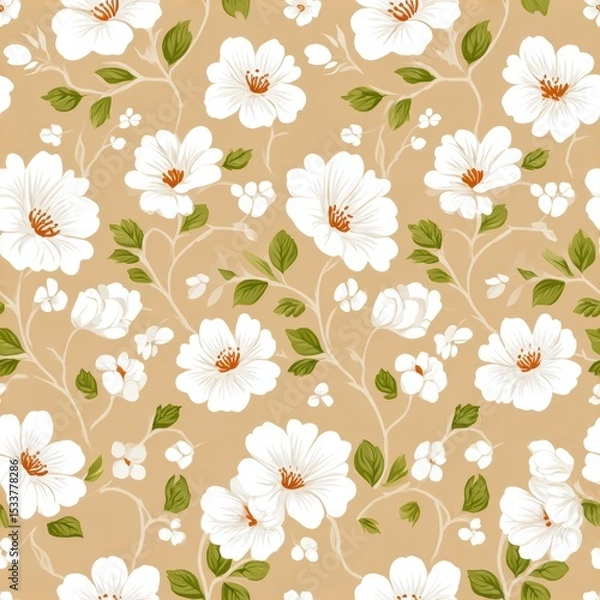 Obraz Vintage Floral Lace Pattern in White with Seamless Design on Beige Background for Elegant Decor