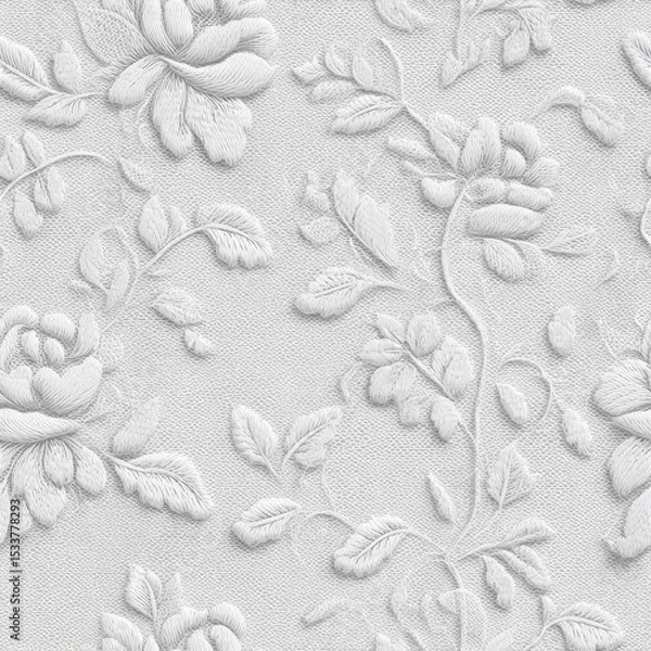 Obraz Vintage Floral Lace Pattern in White Color with Seamless Design for Elegant Backgrounds and Textiles