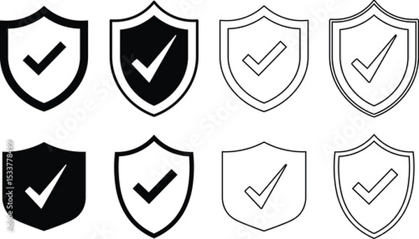 Fototapeta Collection of shield icons featuring check marks representing security and verification
