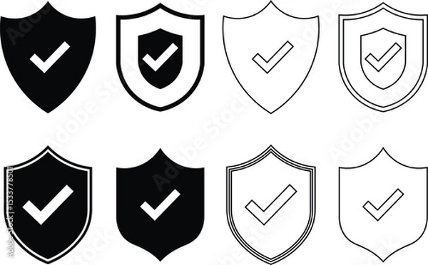 Fototapeta Collection of shield icons featuring check marks representing security and approval