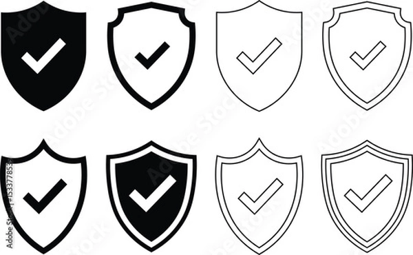 Fototapeta Collection of shield icons with checkmarks representing security and protection concepts