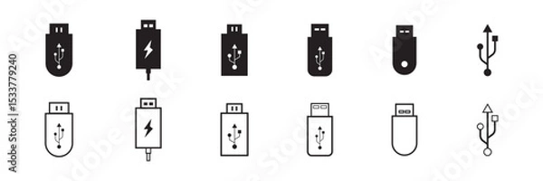 Fototapeta USB Icon set . Vector usb flash drive vector icon. Usb icon set on white background . Flash disk sign and symbol.