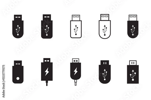 Fototapeta USB icon set. Flash disk sign and symbol. usb flash drive icon vector illustration. eps10