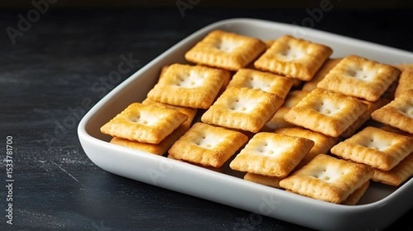 Fototapeta Exquisite and Vibrant Culinary Display of Square Cream Crackers Showcasing Gourmet Dessert Innovation with Healthy Ingredients and Quick Composition