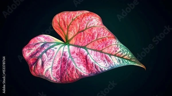 Fototapeta Intricately Illustrated Isolated Caladium Leaf with Elegant Graphic Path for Modern Botanical Design
