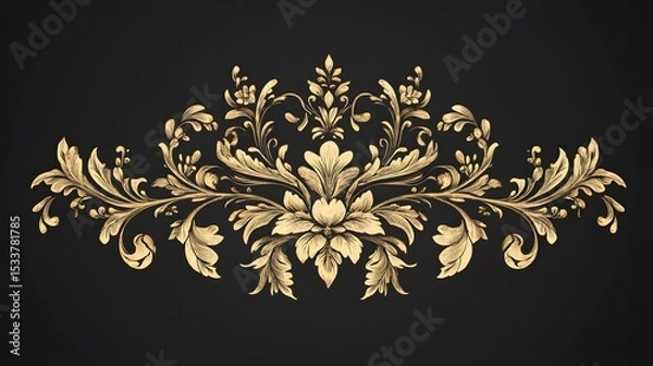 Fototapeta Intricate and Elegant Emblem Featuring Damask Floral Designs with Carefully Crafted Borders, Precise Dividers, Stylish Frame Corners, and Decorative Branches for a Harmonious Composition