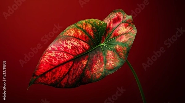 Fototapeta High-Definition Artistic Rendering of Caladium Leaf with a Flowing Dynamic Path on Minimalistic Background