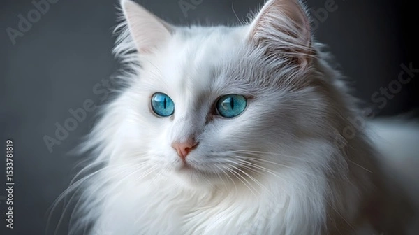 Fototapeta Exquisite Representation of a Rare Heterochromia Cat with Unique Blue and Green Eyes in a Serene Natural Setting with Delicate Lighting and Detailed Texture