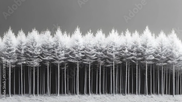 Fototapeta Captivating Depiction of a Stark Landscape with a Linear Arrangement of Pine Trees Reaching Impressive Heights through Sunlight Competition