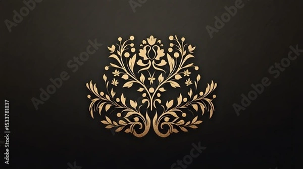 Fototapeta Exquisite Logo Showcasing Damask Floral Artistry with Structured Borders, Refined Dividers, and Graceful Frame Corners, Enhanced by Artistic Branches for a Blend of Classical and Modern Design