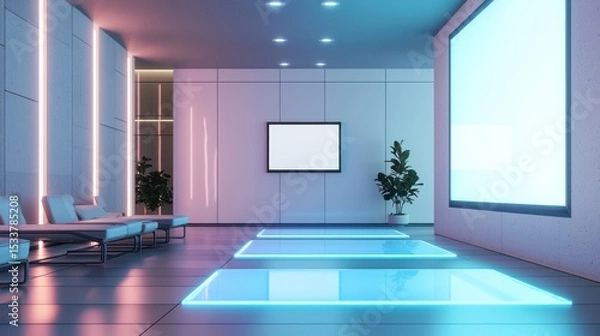 Obraz Futuristic Lounge, Neon Glow and Modern Design