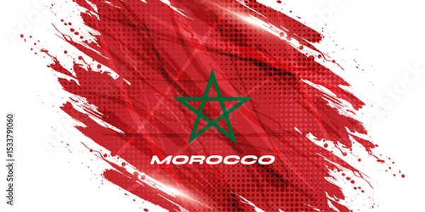 Obraz Morocco Flag with Brush Paint Style and Halftone Effect. Moroccan Flag Background with Grunge Concept