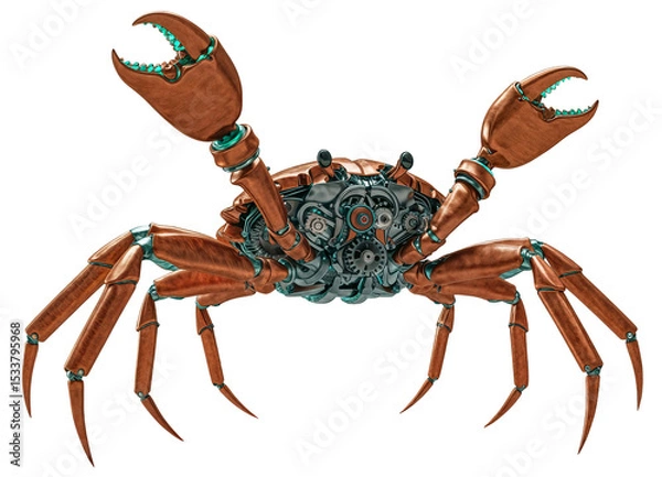 Fototapeta Powerful Robotic Crab with Metal Claws and Exposed Gears