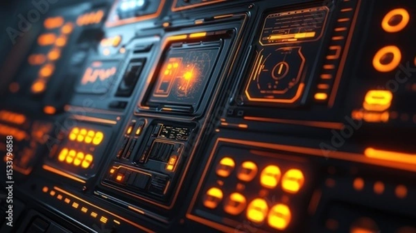 Obraz Futuristic Orange Interface, High-Tech Control Panel