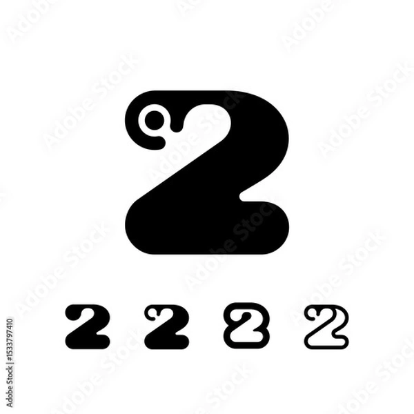 Obraz Logo Number 2, set of five different numeral two for your brand name design, vector illustration 10 EPS