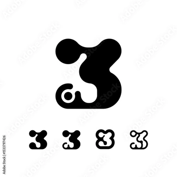 Obraz Logo Number 3, set of five different numeral three for your brand name design, vector illustration 10 EPS