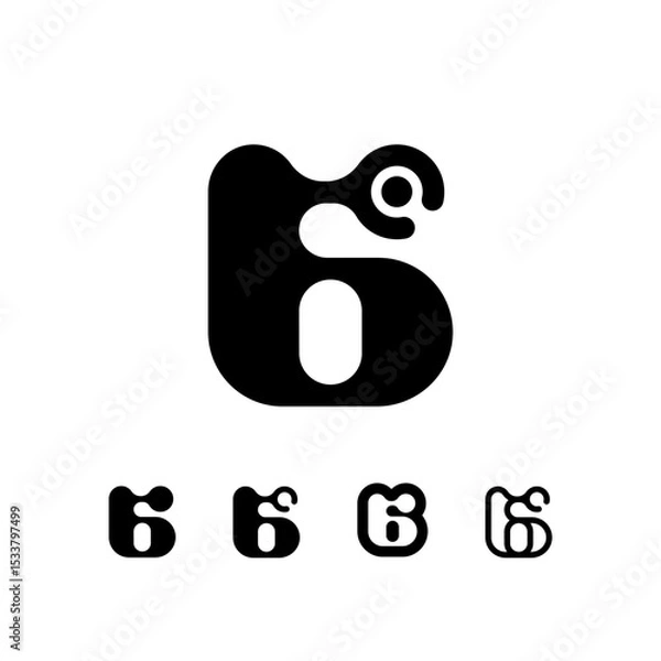Obraz Logo Number 6, set of five different numeral six for your brand name design, vector illustration 10 EPS