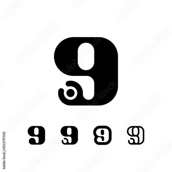Obraz Logo Number 9, set of five different numeral nine for your brand name design, vector illustration 10 EPS