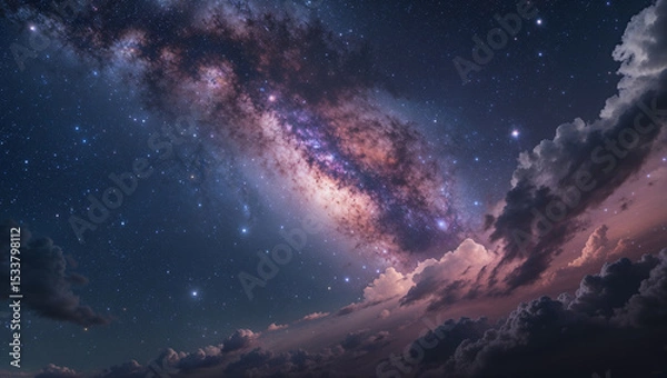 Obraz Stunning night sky view featuring the milky way galaxy and dreamy cloud formations