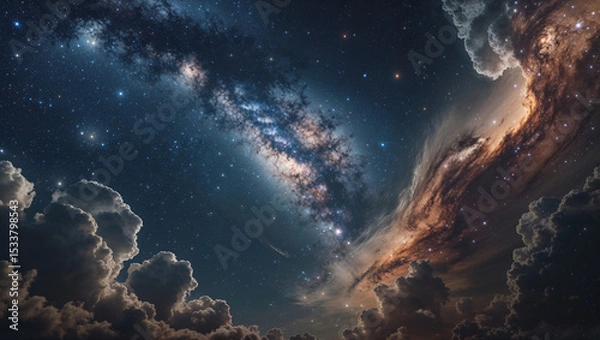 Obraz Stunning night sky view showcasing the milky way and celestial stars with dramatic clouds.