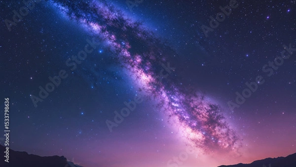 Obraz Stunning night sky view showcasing the milky way galaxy and sparkling celestial bodies above land