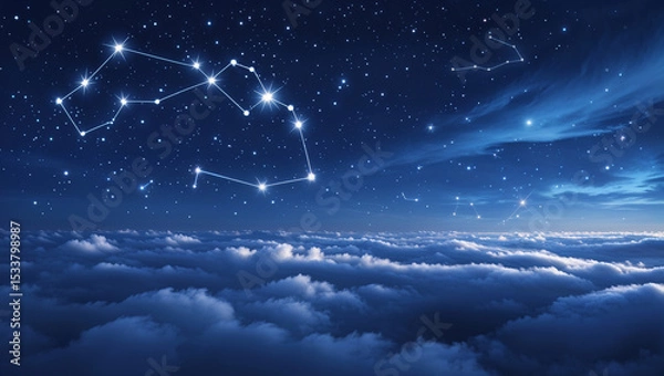 Obraz Stunning night sky with constellations above a sea of clouds celestial beauty astronomy concept
