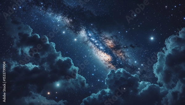 Obraz Stunning night sky with milky way galaxy and dark moody clouds illustration