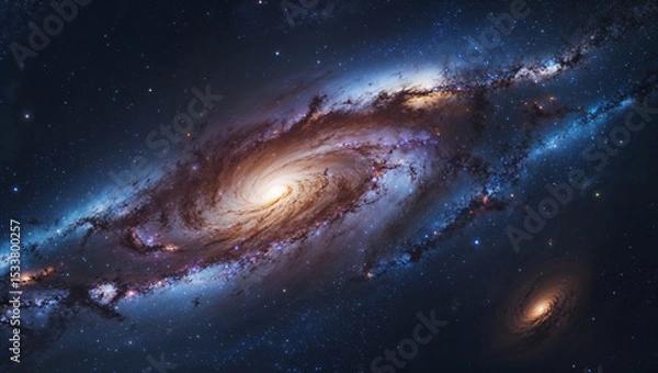 Obraz Stunning spiral galaxy displaying swirling arms and millions of stars floating in deep space