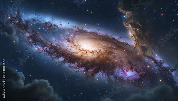 Obraz Stunning spiral galaxy in deep space with clouds and numerous stars sparkling in the dark