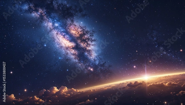 Obraz Stunning view of the milky way galaxy and earth from a captivating celestial vantage point