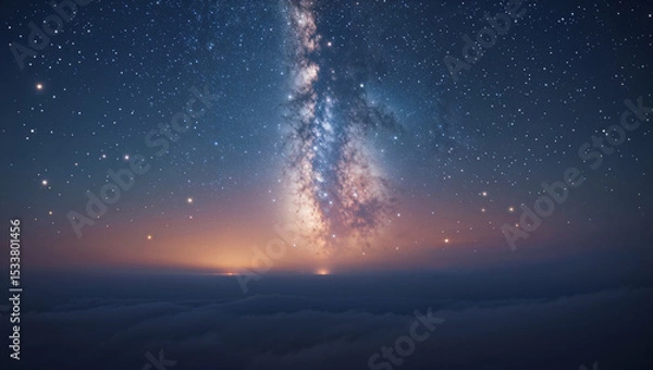 Obraz The milky way galaxy shining above a sea of clouds under a starry night