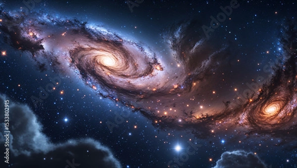 Obraz A beautiful spiral galaxy and sparkling stars in the vastness of space