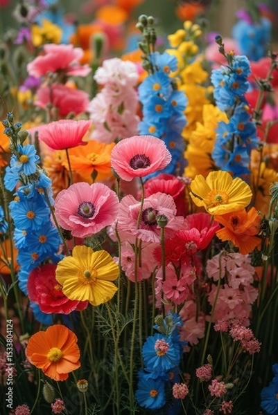 Obraz A Vibrant and Beautiful Blooming Flower Field Filled with Vivid and Bright Colors