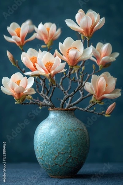 Obraz Elegant and beautifully styled Floral Arrangement displayed in a vibrant Turquoise Vase