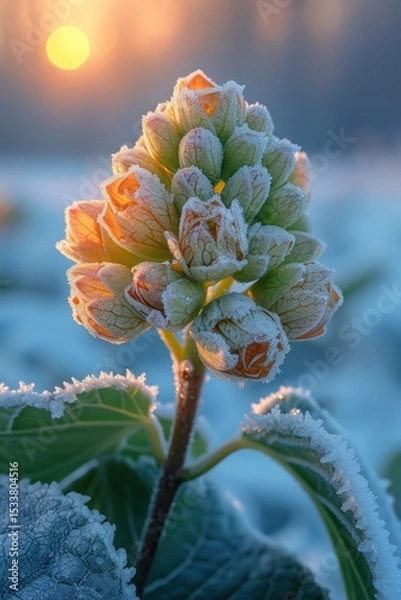 Obraz Frosty Flower Bud at Sunrise with its captivating beauty creating an aesthetic moment