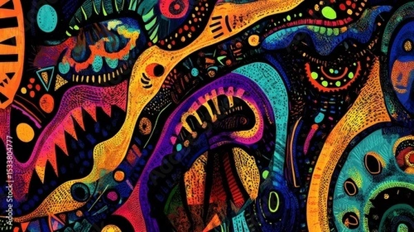 Fototapeta A vibrant abstract design featuring swirling patterns and bold colors. 
