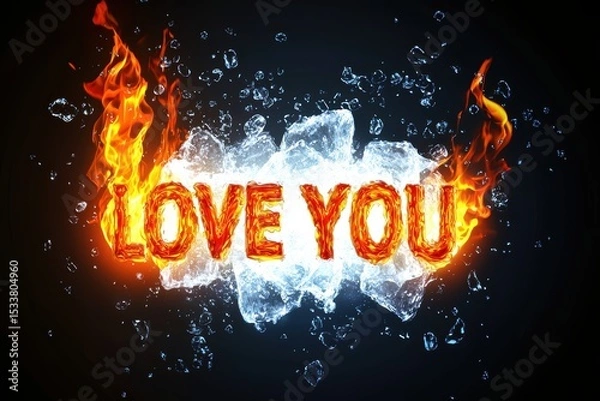 Obraz A Fiery and Icy Love You Graphic Design for Passionate and Creative Expressions Today