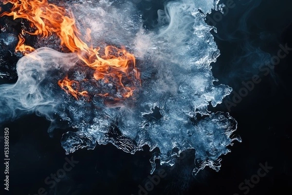 Obraz A stunning piece of abstract artwork featuring the dynamic fusion of blazing fire and serene water