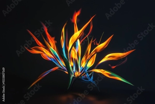 Obraz Vibrant and Stunning Abstract Shapes Accompanied by Colorful Flames on a Dark Background
