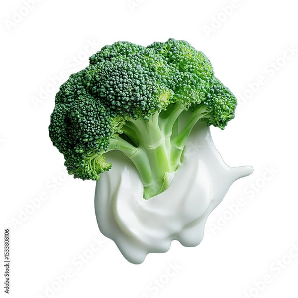Fototapeta Fresh broccoli with creamy sauce background. transparent background