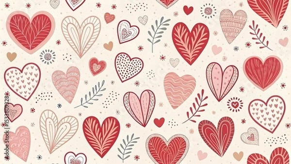 Fototapeta Hand drawn heart shape holiday background with abstract hearts. Seamless light pattern