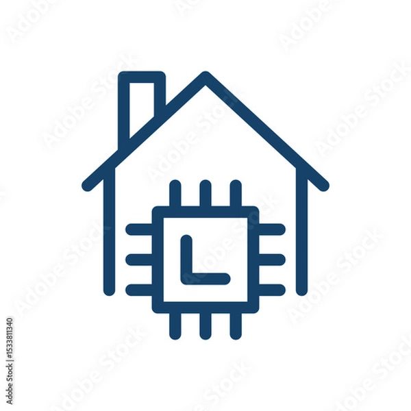 Fototapeta Smart home icon, line style symbol of connected house system, wireless automation and remote control, heating, security, convenience and energy saving flat vector illustration.