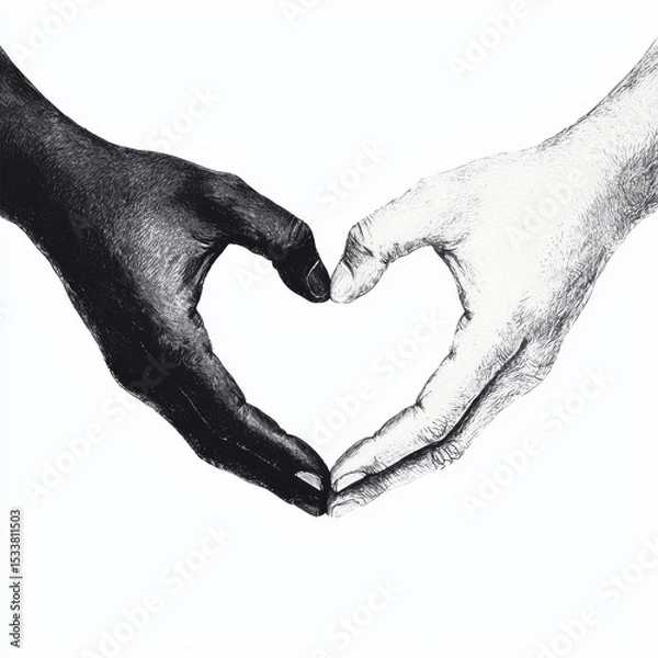Obraz Hands of different colors form heart shape symbol of love and unity 