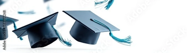 Obraz Graduation caps with a tassel floating in the air, representing the pursuit of knowledge, academic achievement, and a sense of accomplishment