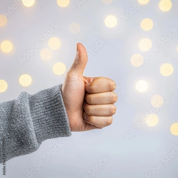 Obraz A hand giving a thumbs-up with bokeh lights in background